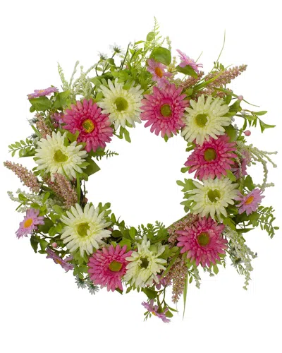 Northlight 23in Chrysanthemum & Berry Floral Wreath In Pink