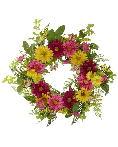 Northlight 23in Chrysanthemum & Daisy Artificial Floral Wreath In Multi