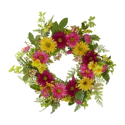 Northlight 23in Chrysanthemum And Daisy Floral Wreath In Multi