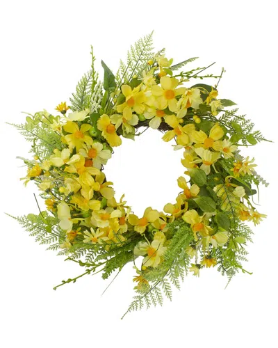 Northlight 23in Daisy & Berry Artificial Floral Wreath In Yellow