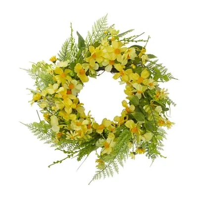 Northlight 23in Daisy Berry Yellow Green Wreath