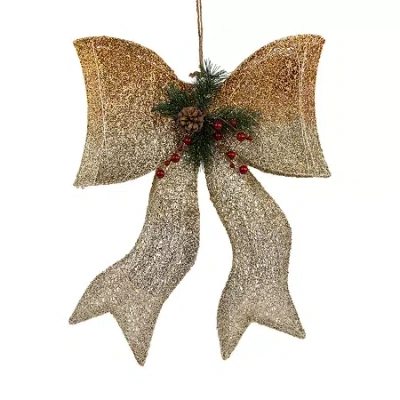 Northlight 23in Led Lighted Champagne Gold Ombre Mesh Bow Christmas Window Decor In Multi