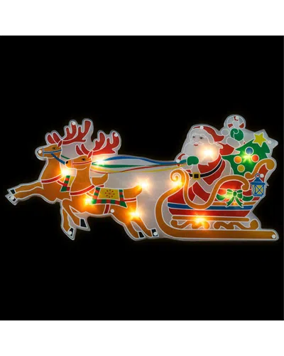 Northlight 23in Lighted Santa & Reindeer Christmas Window Silhouette In Red