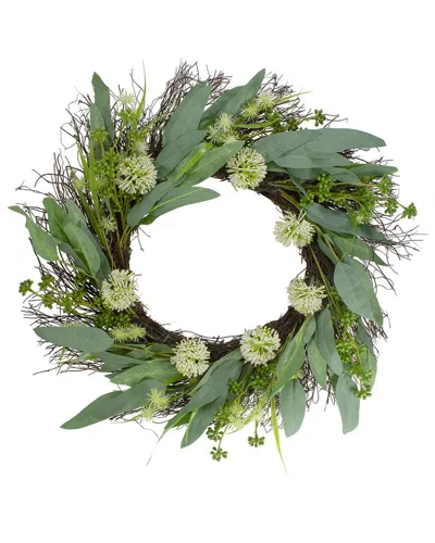 Northlight 23in Olive Leaf & Floral Twig Spring Wreath In Green