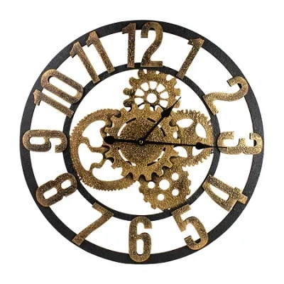 Northlight 24" Battery Operated Gold And Black With Cogs Wall Clock In Yellow