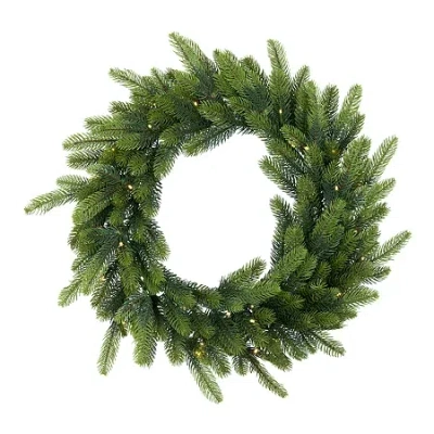 Northlight 24" Battery Operated Led Noble Fir Wreath In Green