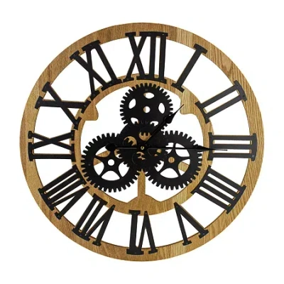 Northlight 24" Battery Operated Roman Numeral With Cogs Wall Clock In Brown