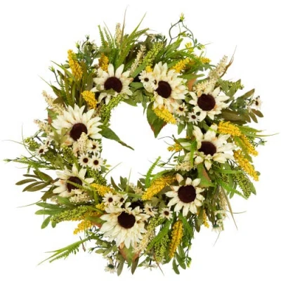 Northlight 24" Beige Sunflowers Artificial Fall Harvest Wreath In Multi