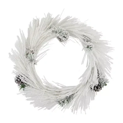 Northlight 24" Flocked Artificial With Pine Cones Wreath In White