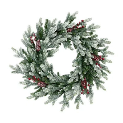 Northlight 24" Flocked Snowcap Grove Fir Wreath In Multi