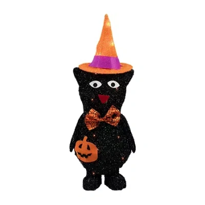 Northlight 24" Lighted Black Cat In Witch's Hat Halloween Yard Art