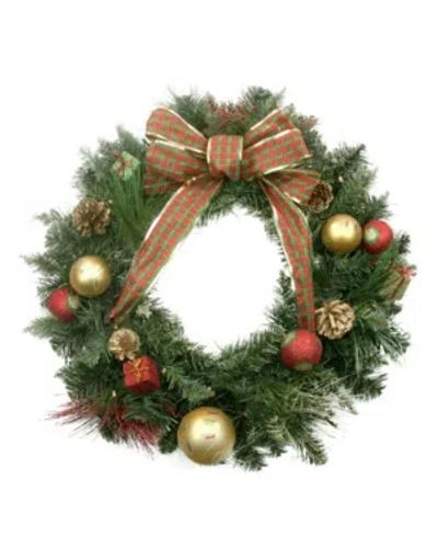 Northlight 24" Pre-lit Decorated Pine Cone Balls And Gifts Artificial Christmas Wreath In Green
