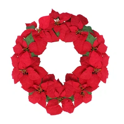 Northlight 24" Red Artificial Poinsettia Flower Unlit Wreath