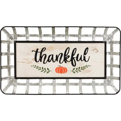 NORTHLIGHT NORTHLIGHT 24" SILVER AND WHITE WITH A PUMPKIN "THANKFUL" RECTANGULAR FALL SERVING TRAY SIGN