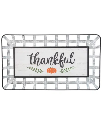 Northlight 24" Silver And White With A Pumpkin "thankful" Rectangular Fall Serving Tray Sign