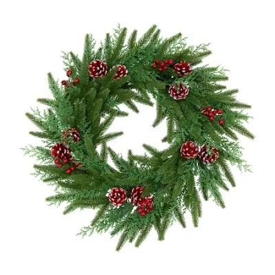 Northlight 24" Wind River Fir With Glittered Pinecones Wreath In Green