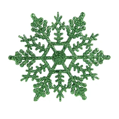 Northlight 24ct Christmas Green Glitter Snowflake Ornaments 4"