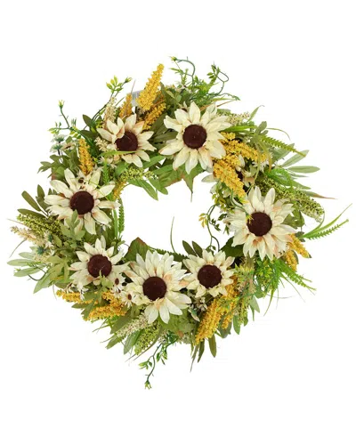 Northlight 24in Beige Sunflowers Artificial Fall Harvest Wreath