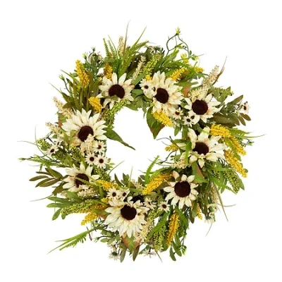 Northlight 24in Beige Sunflowers Wreath In Green