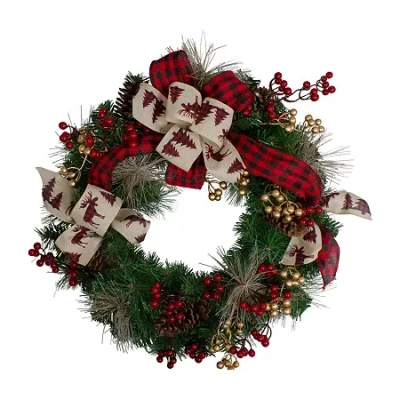 Northlight 24in Bows And Berries Unlit Wreath In Multi