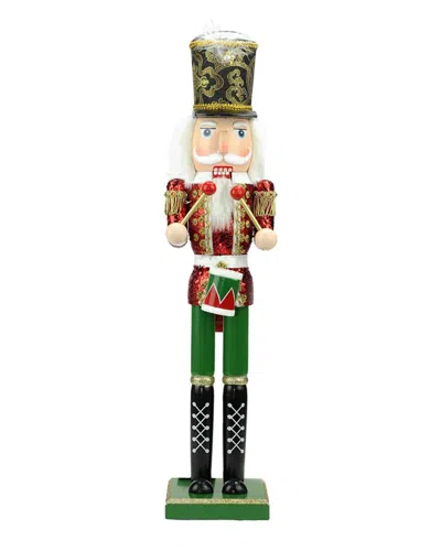 Northlight 24in Decorative Red Green & Gold Wooden Christmas Nutcracker Drummer