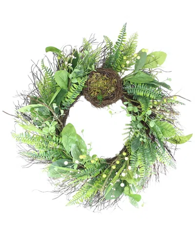 Northlight 24in Foliage Artificial Spring Wreath With Nest In Green