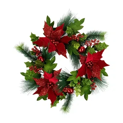 Northlight 24in Glittered Unlit Wreath In Multi