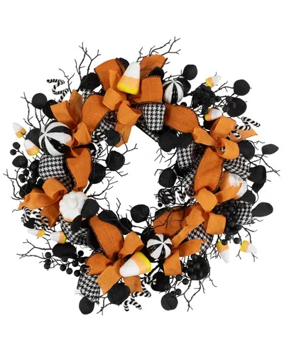 Northlight 24in Houndstooth Bows & Candy Corn Halloween Wreath In Black