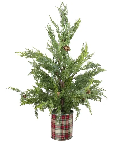 Northlight 24in Iced Cedar Artificial Christmas Tree In Plaid Pot - Unlit In Green