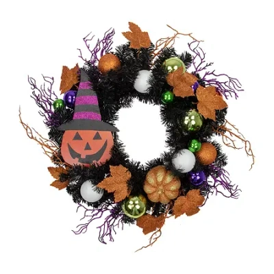 Northlight 24in Jack-o-lantern In Witches Hat Wreath In Multi