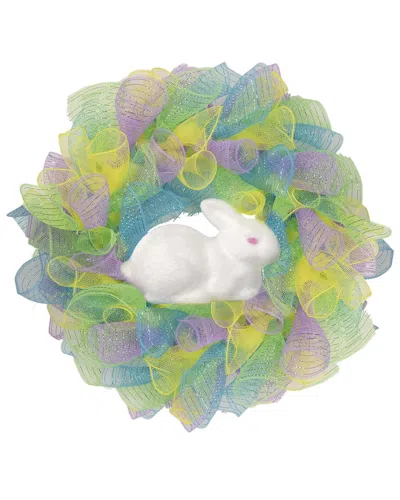 Northlight 24in Mesh Ribbon Easter Bunny Wreath In Yellow