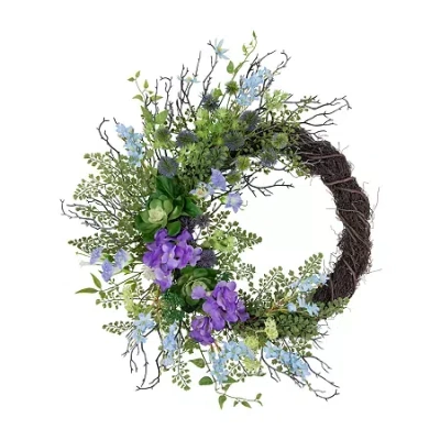 Northlight 24in Mixed Wild Flowers And Twig Wreath In Multi