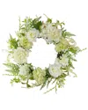 Northlight 24in Peony & Rose Artificial Spring Wreath In White