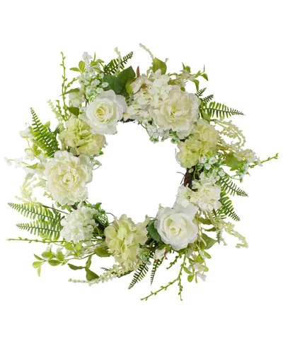 Northlight 24in Peony & Rose Artificial Spring Wreath In White
