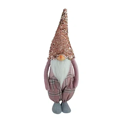 Northlight 24in Pink And Gray Plaid Christmas With A Rose Gold Hat Christmas Gnome