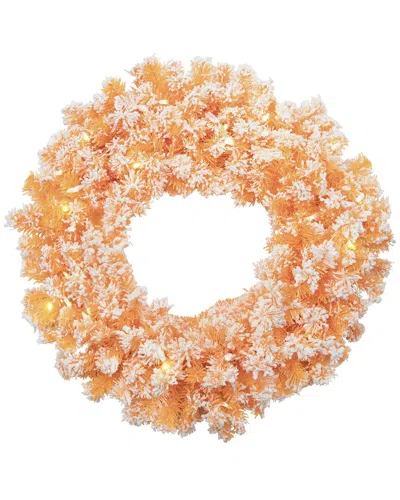 Northlight 24in Pre-lit Flocked Pine Artificial Christmas Wreath - Clear  Lights In Orange
