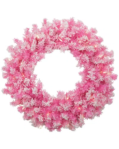 Northlight 24in Pre-lit Flocked Pine Artificial Christmas Wreath - Pink