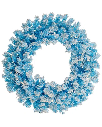 Northlight 24in Pre-lit Flocked Pine Artificial Christmas Wreath - Sky Blue