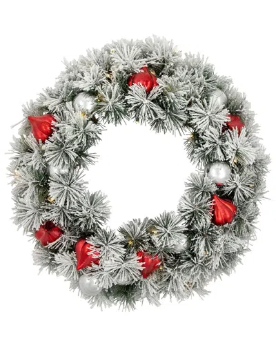 Northlight 24in Pre-lit Snowy Bristle Pine Christmas Wreath