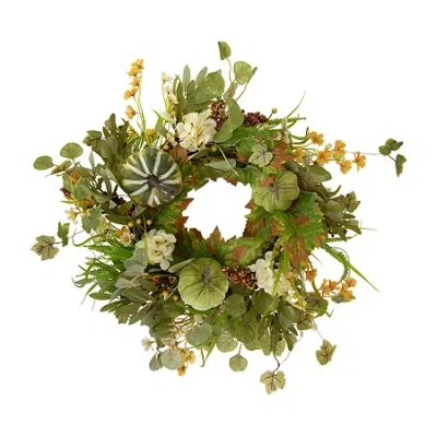 Northlight 24in Pumpkin Berry Twig Unlit Wreath In Green
