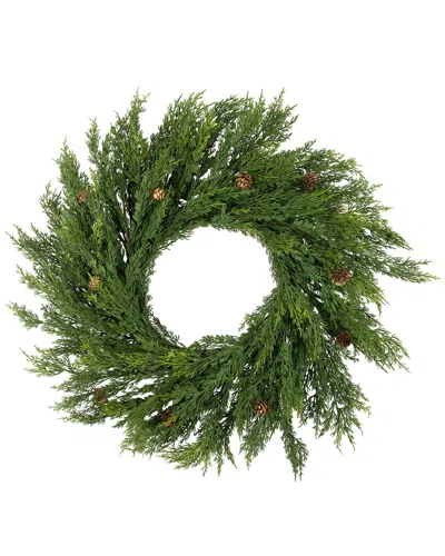 Northlight 24in Real Touch Cedar Artificial Christmas Wreath With Pinecones In Green