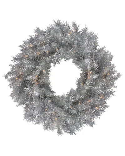 Northlight 24in Silver Tinsel Artificial Christmas Wreath Clear Lights In Gray