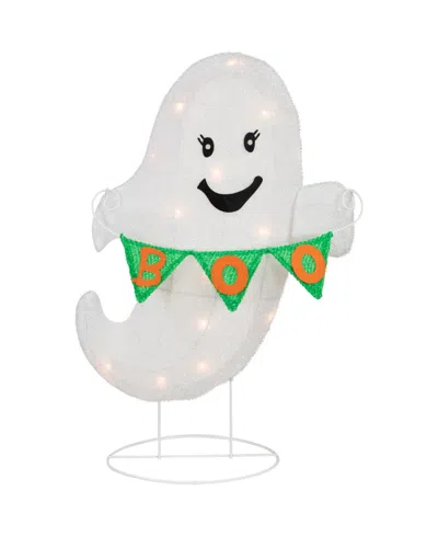 Northlight 25" Lighted Led White Ghost With "boo" Banner Halloween Yard Decoration