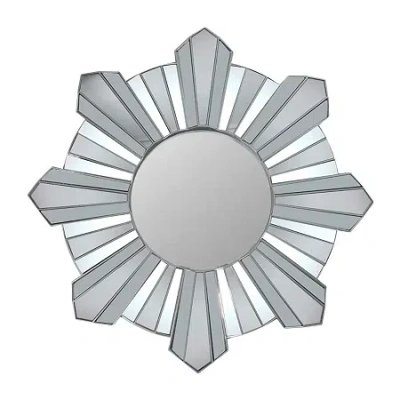 Northlight 25" Silver Matte Sunburst Wave Glass Round Wall Mirror