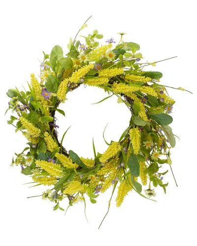 Northlight 25in Daisy & Berry Floral Wreath In Yellow