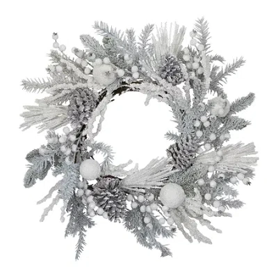 Northlight 26" Flocked Berries And Pinecones Artificial Pine Wreath In Gray