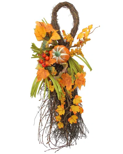Northlight 26in Autumn Harvest Berries And Pumpkin Artificial Teardrop Swag In Brown