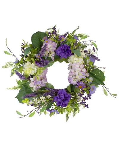 Northlight 26in Hydrangea & Foliage Artificial Spring Wreath In Purple