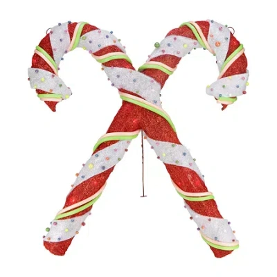 Northlight 26in Red And White Lighted Sisal Double Candy Cane Christmas Yard Art In Multi