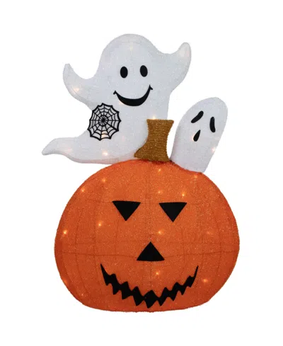 Northlight 27.5" Led Lighted Battery Operated Jack-o-lantern And Ghosts Halloween Decoration In Orange